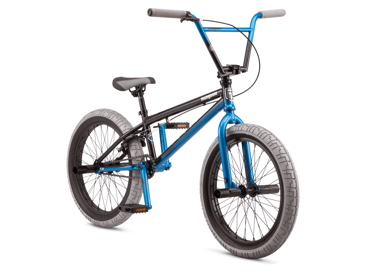 Mongoose Rebel X2 BMX Bicycle, Single Speed, 20 In. Wheels, Black and Blue Mongoose Rebel X2 BMX Bicycle, Single Speed, 20 In. Wheels, Black and Blue